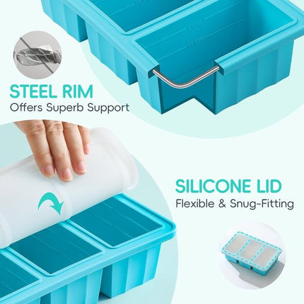 Silicone Freezer Containers with Lids - Bouillon Cube Trays - Large Ice Cube Trays - Easy Meal Prep Kitchen Storage Containers - Freezer Storage Containers for Stock, Sauces & Bouillons - 1 Pack.