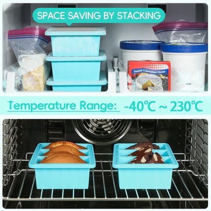 Silicone Freezer Containers with Lids - Bouillon Cube Trays - Large Ice Cube Trays - Easy Meal Prep Kitchen Storage Containers - Freezer Storage Containers for Stock, Sauces & Bouillons - 1 Pack.