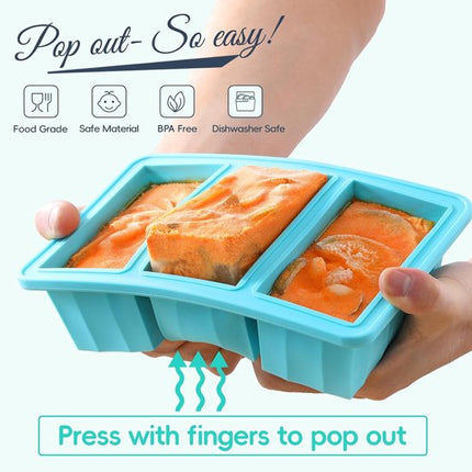 Silicone Freezer Containers with Lids - Bouillon Cube Trays - Large Ice Cube Trays - Easy Meal Prep Kitchen Storage Containers - Freezer Storage Containers for Stock, Sauces & Bouillons - 1 Pack.