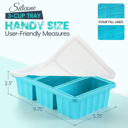 Silicone Freezer Containers with Lids - Bouillon Cube Trays - Large Ice Cube Trays - Easy Meal Prep Kitchen Storage Containers - Freezer Storage Containers for Stock, Sauces & Bouillons - 1 Pack.