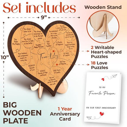 Heart-shaped puzzle - a wooden gift for a first anniversary - perfect for a boyfriend/girlfriend or husband/wife..