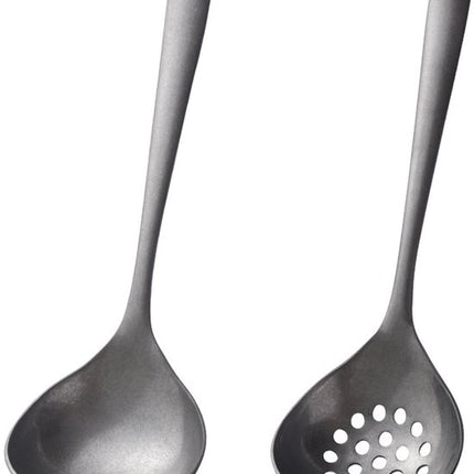 2-piece soup ladle and colander set - Colander with long handle for hot pans - Vintage style - Dishwasher safe - Suitable for sauces and cooking.