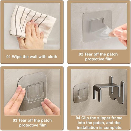 Set of 2 Self-Adhesive Shoe Racks - Space-Saving Storage Shelves - Suitable for bathrooms, bedrooms and RVs; perfect for storing slippers and sneakers（White）.