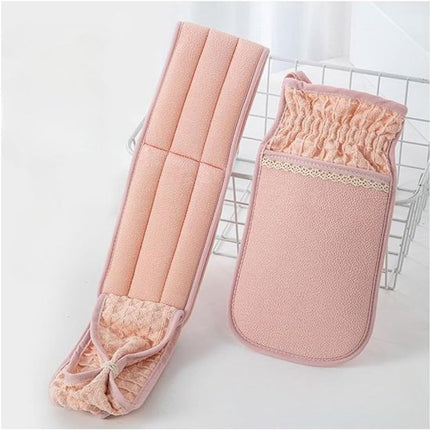 Two-Piece Bath Towel Set – Back Cleanser for Deep Skin Cleansing – Scrub Washcloth for Shower – Suitable for Men and Women (Pink).