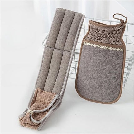 Two-Piece Bath Towel Set – Back Cleanser for Deep Skin Cleansing – Scrub Washcloth for Shower – Suitable for Men and Women (Brown).