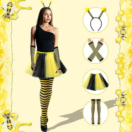 Bee Costume Set for Adults - Complete with Skirt, Headband, Stockings & Gloves - Cosplay & Party Outfit - Hilarious Halloween Costume for Adults.