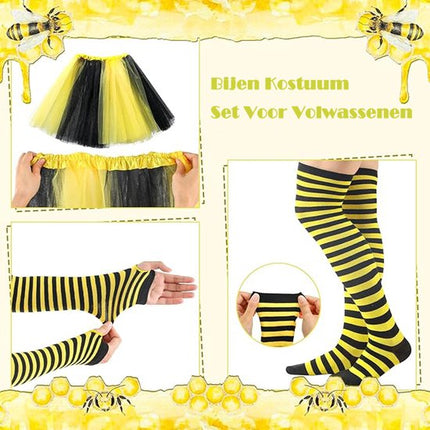 Bee Costume Set for Adults - Complete with Skirt, Headband, Stockings & Gloves - Cosplay & Party Outfit - Hilarious Halloween Costume for Adults.
