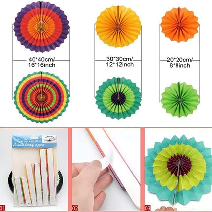 Rainbow Party Decoration Set - Complete with Paper Fans, Honeycomb Balls & Streamers - For Birthdays & Weddings.
