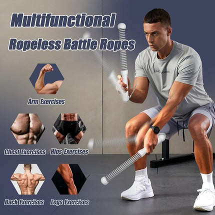 2-Pack Cordless Battle Ropes - Battle Rope - Fitness Rope - Soft Grip - For Home Gym & HIIT - Portable Arm and Core Trainer - Gray.