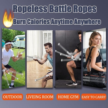 2-Pack Cordless Battle Ropes - Battle Rope - Fitness Rope - Soft Grip - For Home Gym & HIIT - Portable Arm and Core Trainer - Gray.