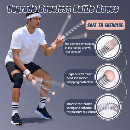 2-Pack Cordless Battle Ropes - Battle Rope - Fitness Rope - Soft Grip - For Home Gym & HIIT - Portable Arm and Core Trainer - Pink.