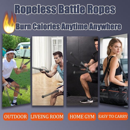 2-Pack Cordless Battle Ropes - Battle Rope - Fitness Rope - Soft Grip - For Home Gym & HIIT - Portable Arm and Core Trainer - Black.