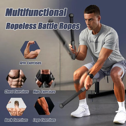 2-Pack Cordless Battle Ropes - Battle Rope - Fitness Rope - Soft Grip - For Home Gym & HIIT - Portable Arm and Core Trainer - Black.
