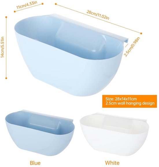 Wall-Mounted Waste Bins - Pack of 2 - Kitchen Waste Bins, Hanging Bins, Kitchen Waste Bins - Hanging Storage Boxes - White and Blue.