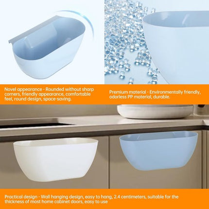 Wall-Mounted Waste Bins - Pack of 2 - Kitchen Waste Bins, Hanging Bins, Kitchen Waste Bins - Hanging Storage Boxes - White and Blue.