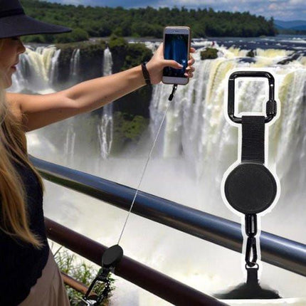 Extendable anti-theft phone buckle - 2-piece - Phone cord with carabiner - Suitable for travel and hiking - Phone accessories - Black.