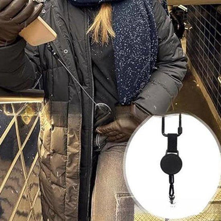 Extendable anti-theft phone buckle - 2-piece - Phone cord with carabiner - Suitable for travel and hiking - Phone accessories - Black.