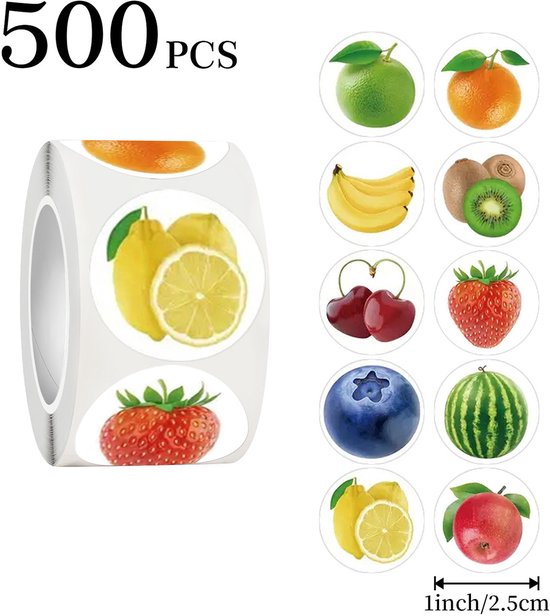 Stickers - 500 stickers - Diary stickers - Laptop decoration stickers - Fruit sticker roll.