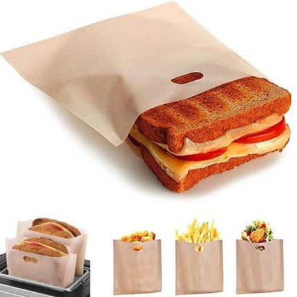 Toaster Bags - Pack of 10 - Reusable Toaster Bags - Heat Resistant Non-Stick Toaster Bags - For Baking Cheese and Snacks - 16.5 x 16 cm.
