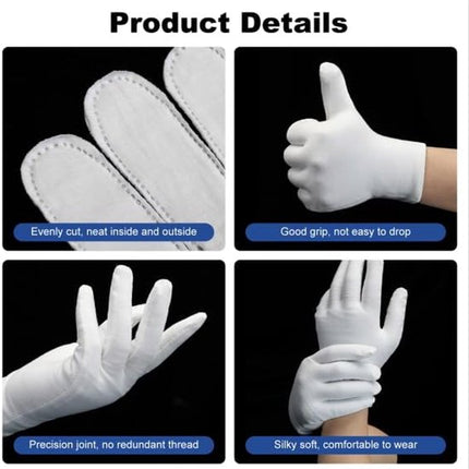 Gloves - 4 pairs - White cotton gloves - Suitable for dry hands - Can be worn while sleeping - High-quality cotton gloves - Unisex white gloves - Gloves with rounded corners.