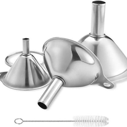 Funnels - Set of 3 - Stainless Steel Funnels - Food Grade Mini Kitchen Funnels - For transferring essential oils and liquids; small funnels for filling bottles, flasks, and boiling..