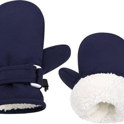 Children's ski gloves - Thick mittens with fleece lining - Windproof, heat-insulating, Velcro closure to prevent slipping - Navy blue.