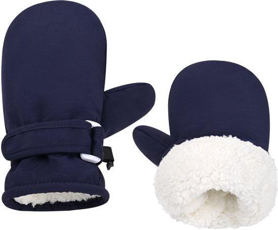 Children's ski gloves - Thick mittens with fleece lining - Windproof, heat-insulating, Velcro closure to prevent slipping - Navy blue.