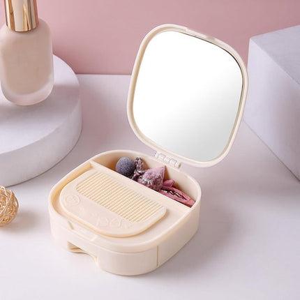 Makeup Mirror - Travel Makeup Mirror - Portable Makeup Mirror with Storage Box - Foldable Compact Mirror with Storage Box - Delicate Storage Box.
