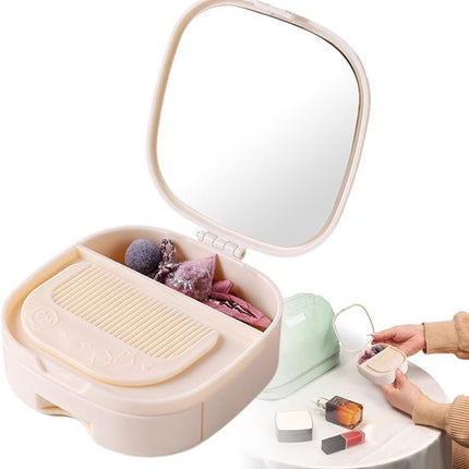 Makeup Mirror - Travel Makeup Mirror - Portable Makeup Mirror with Storage Box - Foldable Compact Mirror with Storage Box - Delicate Storage Box.