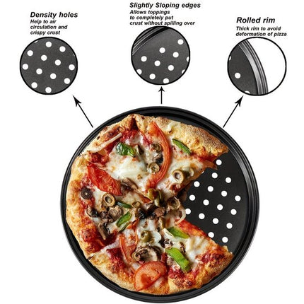 Pizza baking tins - Set of 2 - Stainless steel baking tins with non-stick coating - Suitable for home, kitchen, camping and barbecue - Round baking tins - 28 cm and 32 cm.
