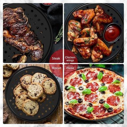 Pizza baking tins - Set of 2 - Stainless steel baking tins with non-stick coating - Suitable for home, kitchen, camping and barbecue - Round baking tins - 28 cm and 32 cm.