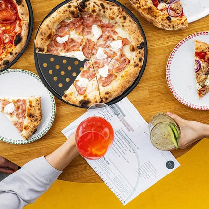 Pizza baking tins - Set of 2 - Stainless steel baking tins with non-stick coating - Suitable for home, kitchen, camping and barbecue - Round baking tins - 28 cm and 32 cm.