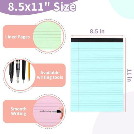 Coloured notepads, set of 3 writing pads 29.5 x 21.4 cm, with micro-perforation and sturdy back, broad lines, 50 sheets per pad, ideal for school, university, office and professional use (blue/pink/green).