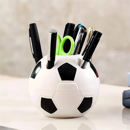 Multifunctional pen holder - football-shaped pen holder - student pen holder - plastic pen holder - storage box for toothpaste and toothbrush - black.