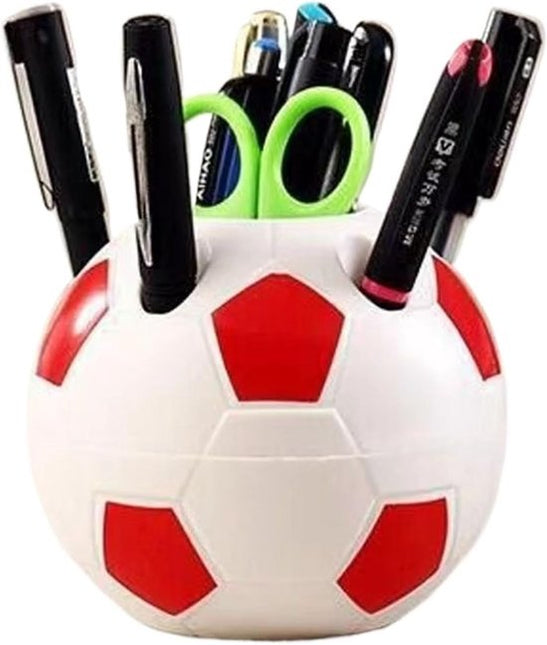 Multifunctional pen holder - football-shaped pen holder - student pen holder - plastic pen holder - storage box for toothpaste and toothbrush - red.