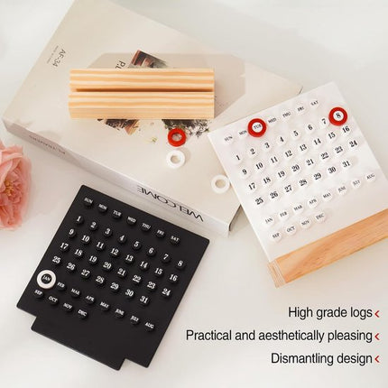 Perpetual calendar - Wooden desk calendar stand - Acrylic desk calendar - Suitable for living room, office, shop, bar - Display of week, month and day (black).