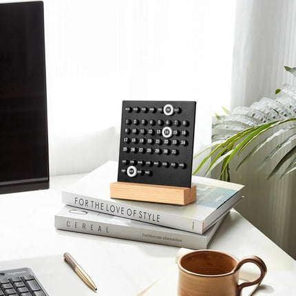 Perpetual calendar - Wooden desk calendar stand - Acrylic desk calendar - Suitable for living room, office, shop, bar - Display of week, month and day (black).