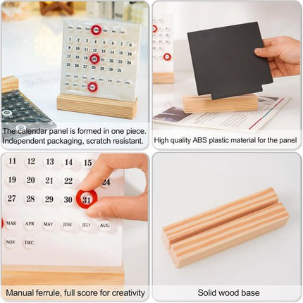 Perpetual calendar - Wooden desk calendar stand - Acrylic desk calendar - Suitable for living room, office, shop, bar - Display of week, month and day (black).