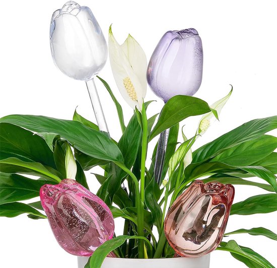 Automatic Watering Balls - 4 Pieces - Tulip-Shaped Automatic Watering Balls - Plant Waterers - Plastic Watering Balls - Suitable for Indoor and Outdoor Plants.