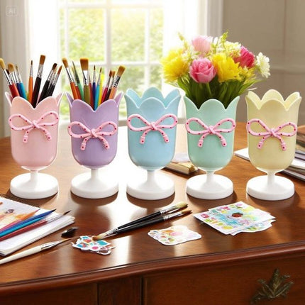 Tulip-shaped pen holder - pen rack - creative desk decoration - refined (Pink).
