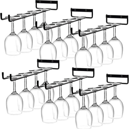 Hanging Wine Glass Rack - Set of Six - Inverted Wine Glass Holder - Organizer and Storage Rack for Mugs and Glassware - For Kitchen and Home Use.