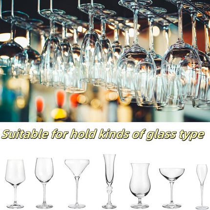 Hanging Wine Glass Rack - Set of Six - Inverted Wine Glass Holder - Organizer and Storage Rack for Mugs and Glassware - For Kitchen and Home Use.