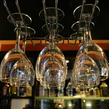 Hanging Wine Glass Rack - Set of Six - Inverted Wine Glass Holder - Organizer and Storage Rack for Mugs and Glassware - For Kitchen and Home Use.