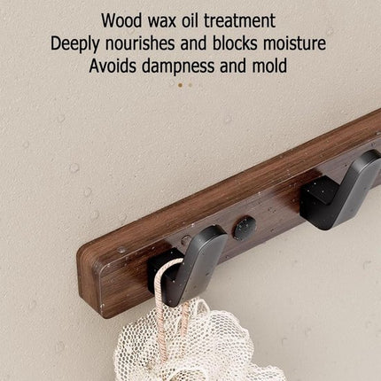 Coat rack - Wall coat rack - Coat rack with hooks - Storage rack - 45 × 3 cm - Wooden coat rack - Walnut - 5 hooks - Walnut wood color.