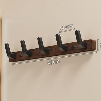 Coat rack - Wall coat rack - Coat rack with hooks - Storage rack - 45 × 3 cm - Wooden coat rack - Walnut - 5 hooks - Walnut wood color.