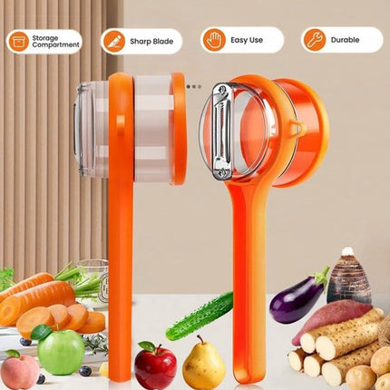 Vegetable Peeler - Fruit and Vegetable Peeler - with Storage Box - Safe and Efficient - Double-Sided Sharp Stainless Steel Blades - Easy to Clean - Process Fruits and Vegetables Easily and Conveniently - Set of 2 (Orange).