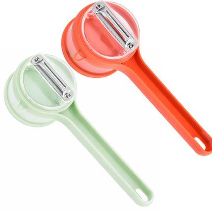 Vegetable Peeler - Fruit and Vegetable Peeler - with Storage Box - Safe and Efficient - Double-Sided Sharp Stainless Steel Blades - Easy to Clean - Process Fruits and Vegetables Easily and Conveniently - Set of 2 (Orange + Green).