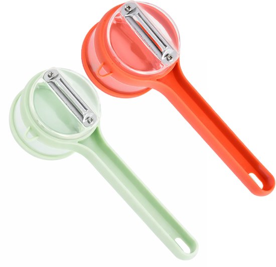 Vegetable Peeler - Fruit and Vegetable Peeler - with Storage Box - Safe and Efficient - Double-Sided Sharp Stainless Steel Blades - Easy to Clean - Process Fruits and Vegetables Easily and Conveniently - Set of 2 (Orange + Green).