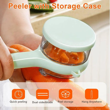 Vegetable Peeler - Fruit and Vegetable Peeler - with Storage Box - Safe and Efficient - Double-Sided Sharp Stainless Steel Blades - Easy to Clean - Process Fruits and Vegetables Easily and Conveniently - Set of 2 (Orange + Green).