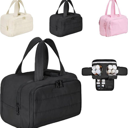 Multi-Zip Makeup Bag - Toiletry Bag - Spacious Storage, Organized Layered Design with Carry Handle - Ideal for Travel & Daily Use（Black）.